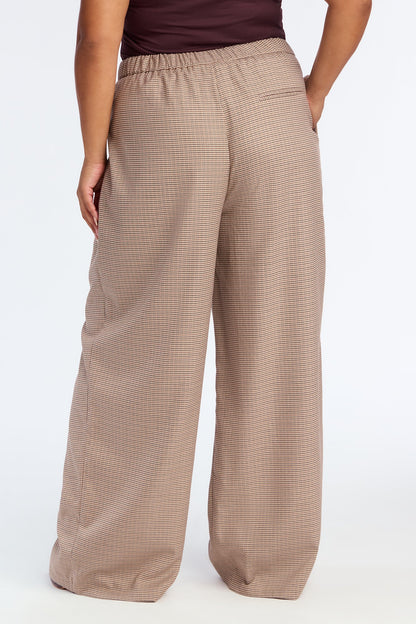 Biggest Accomplishment Houndstooth Wide Leg Trouser Pant 33″ - Brown/combo