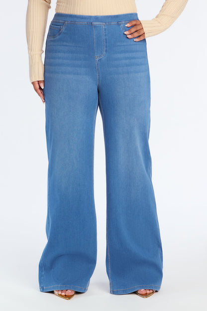 Amber Knit Wide Leg Pant 33″ - Medium Wash