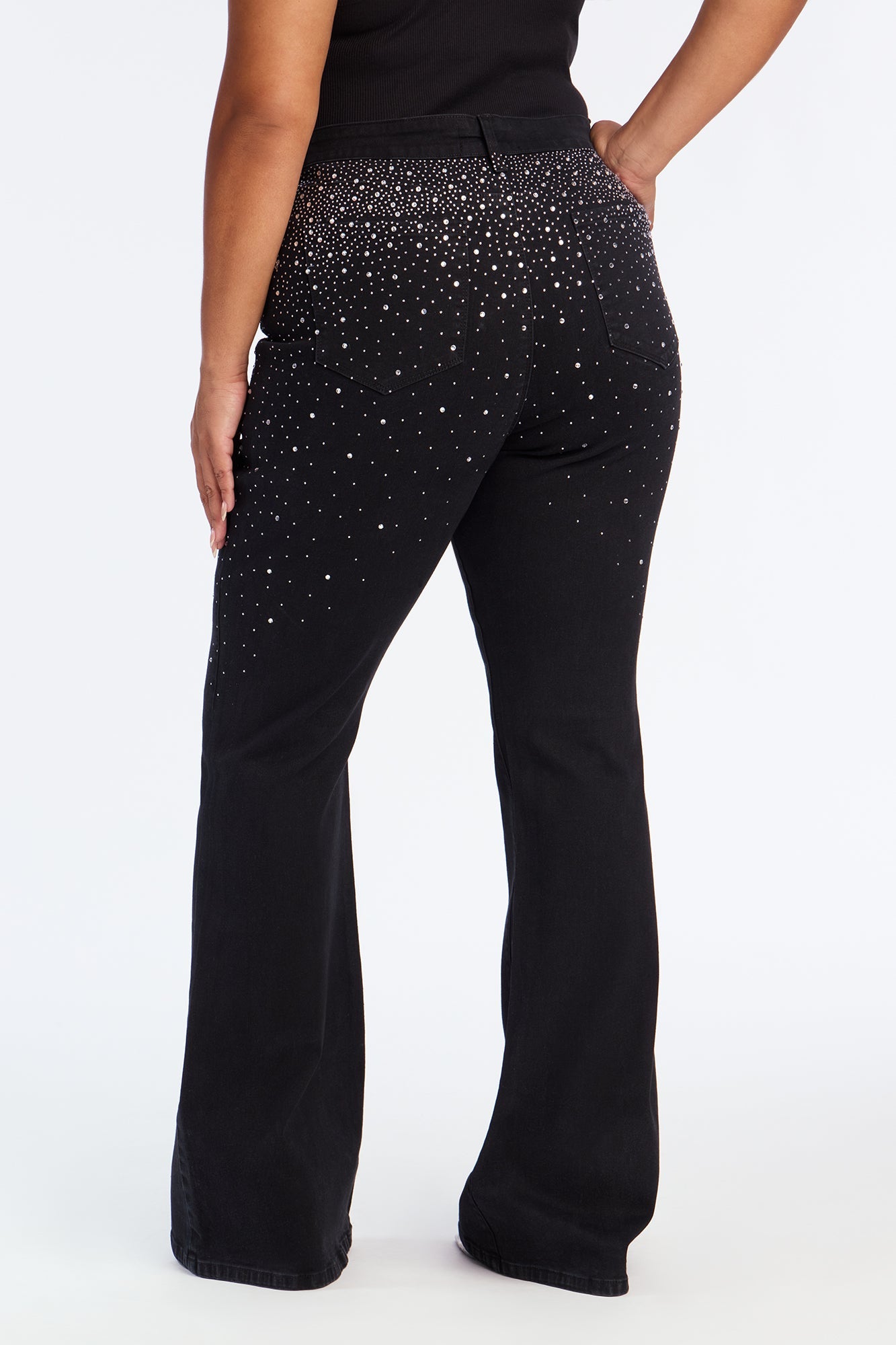 Two-Step Embellished Flare Jeans - Black Wash