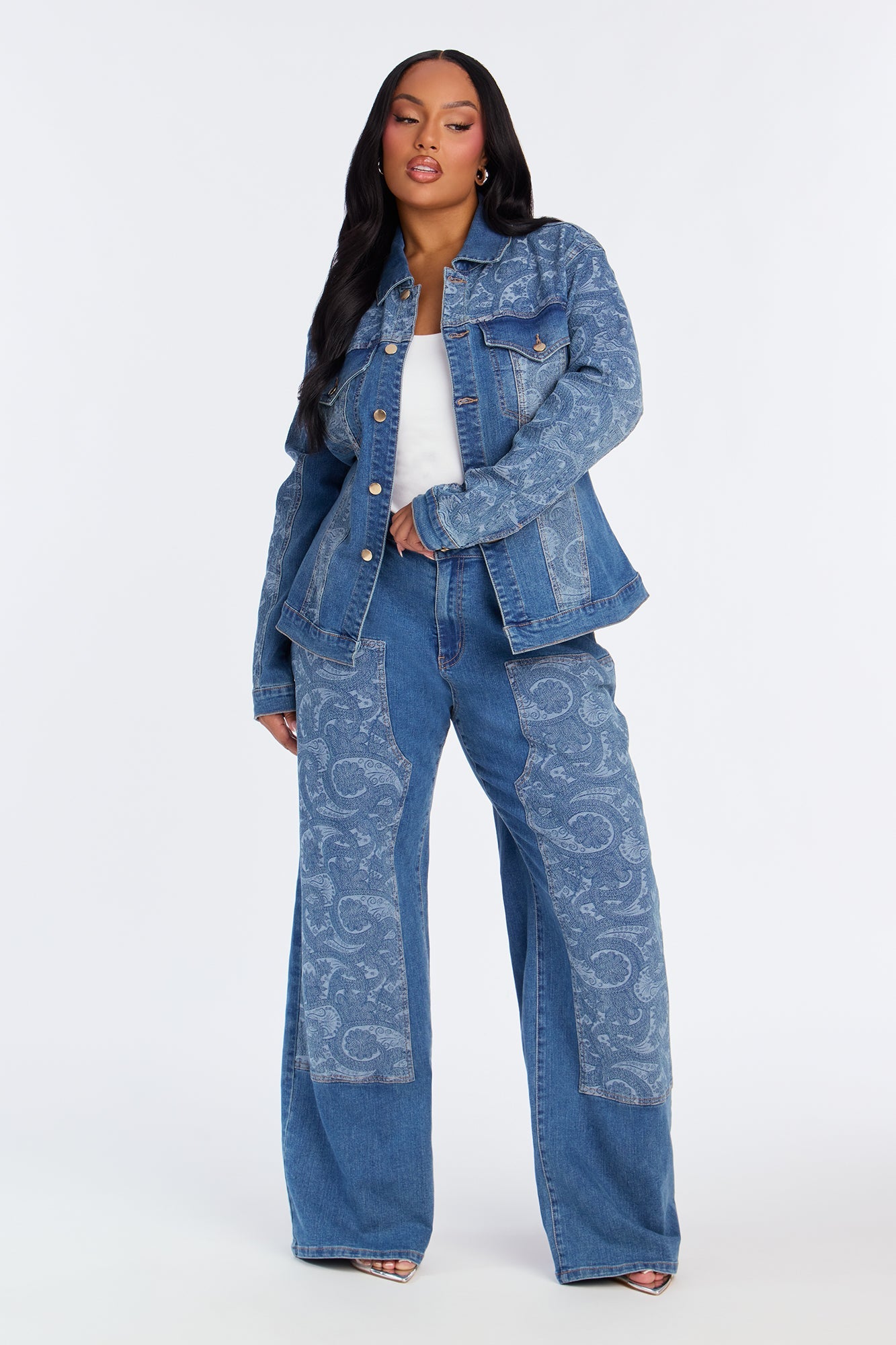 Presley Fitted Denim Pant Set - Medium Wash