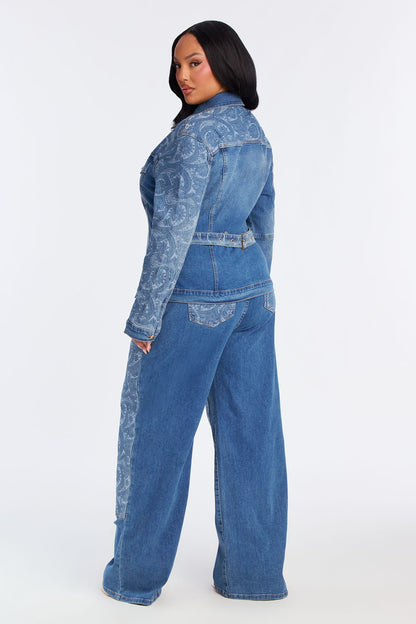Presley Fitted Denim Pant Set - Medium Wash
