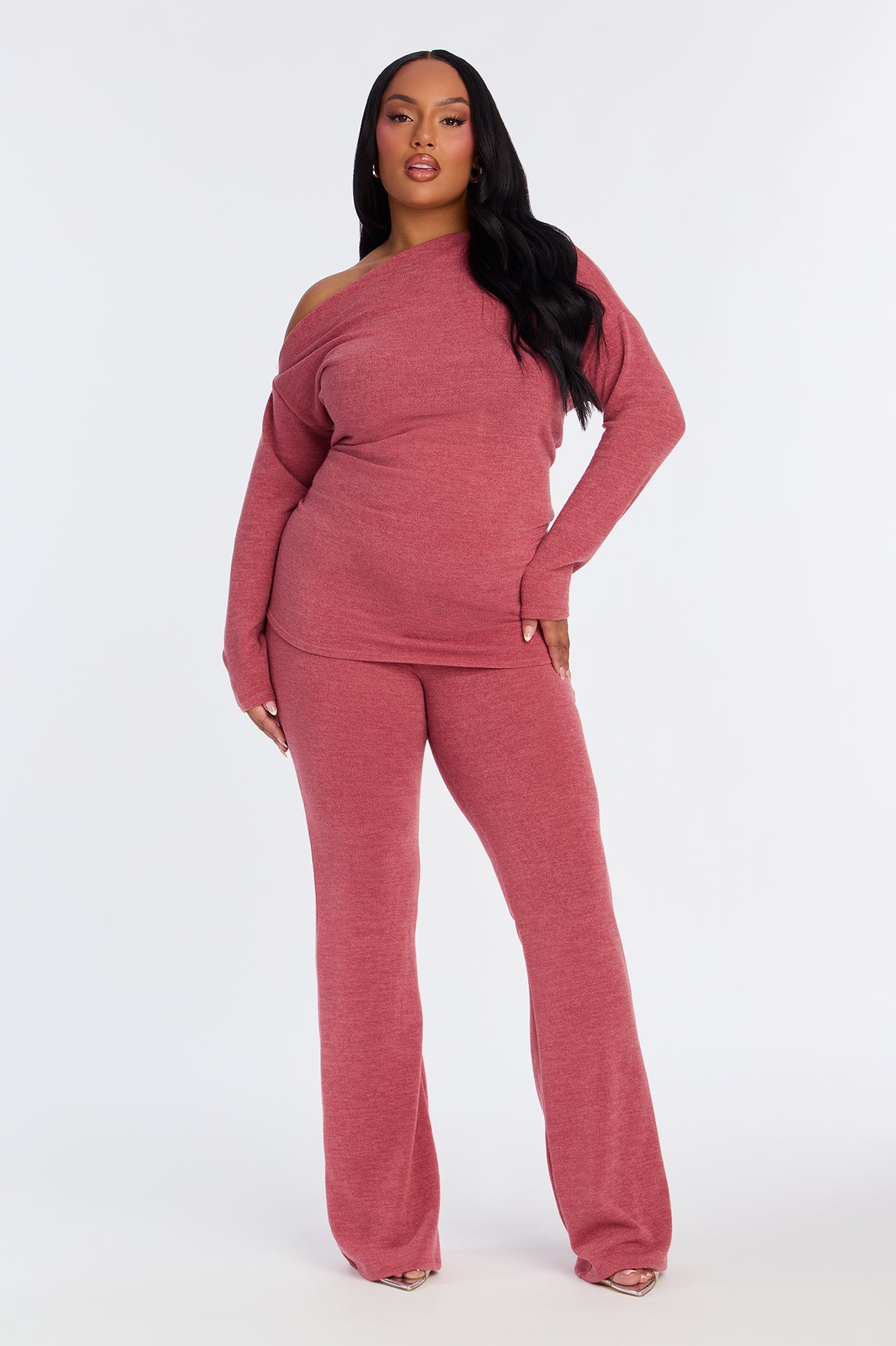 Tiana Off Shoulder Flare Pant Set - Mauve
