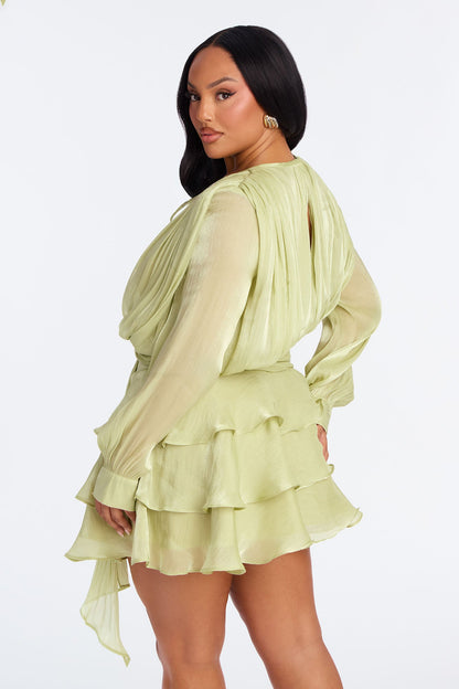 Giselle Soft Organza Mini Dress - Sage