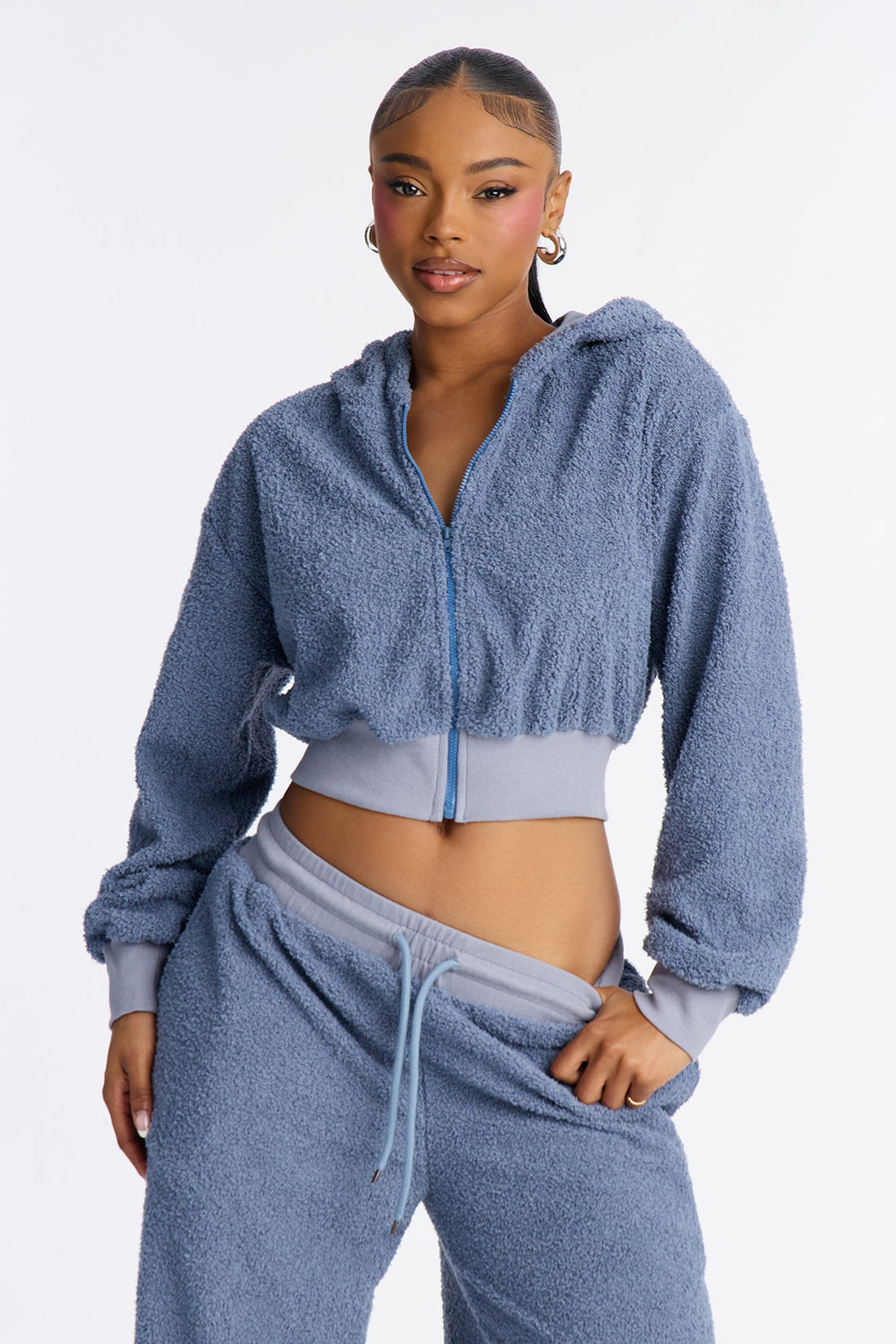 Lyla Sherpa Zip Up Lounge Sweatshirt - Slate Blue