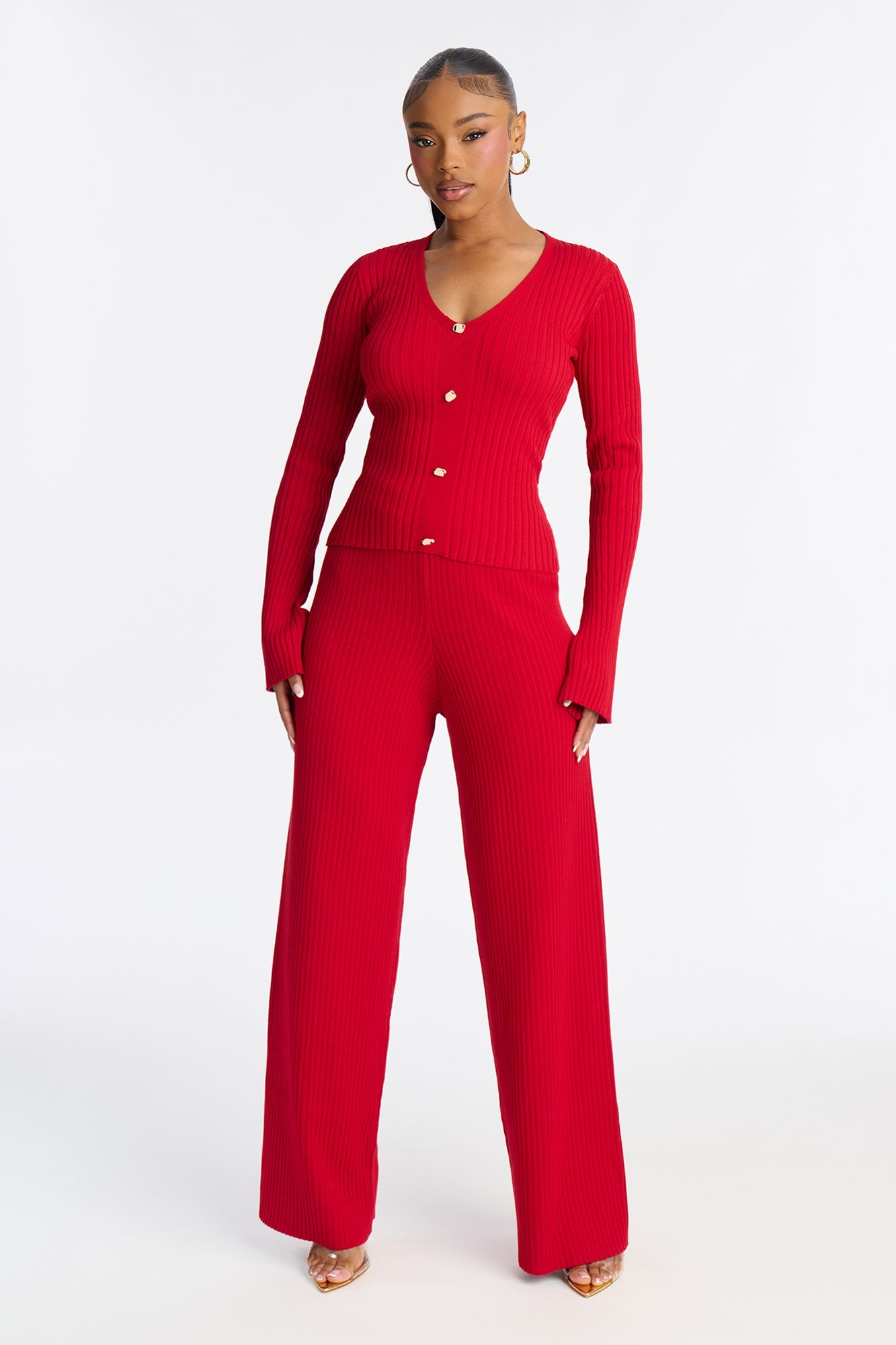 Modern Chic Sweater Pant Set - Red
