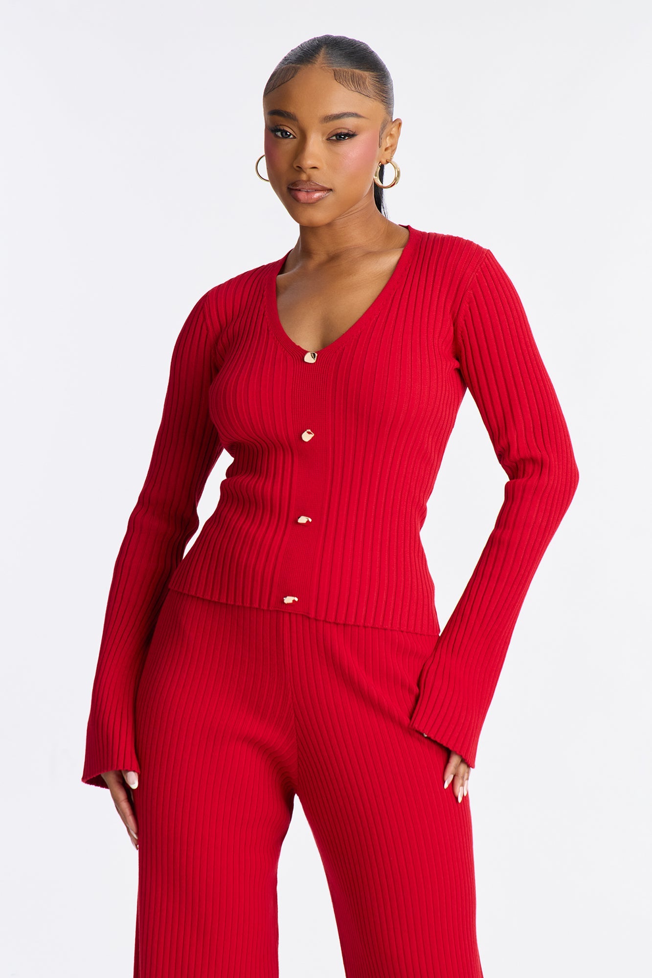 Modern Chic Sweater Pant Set - Red