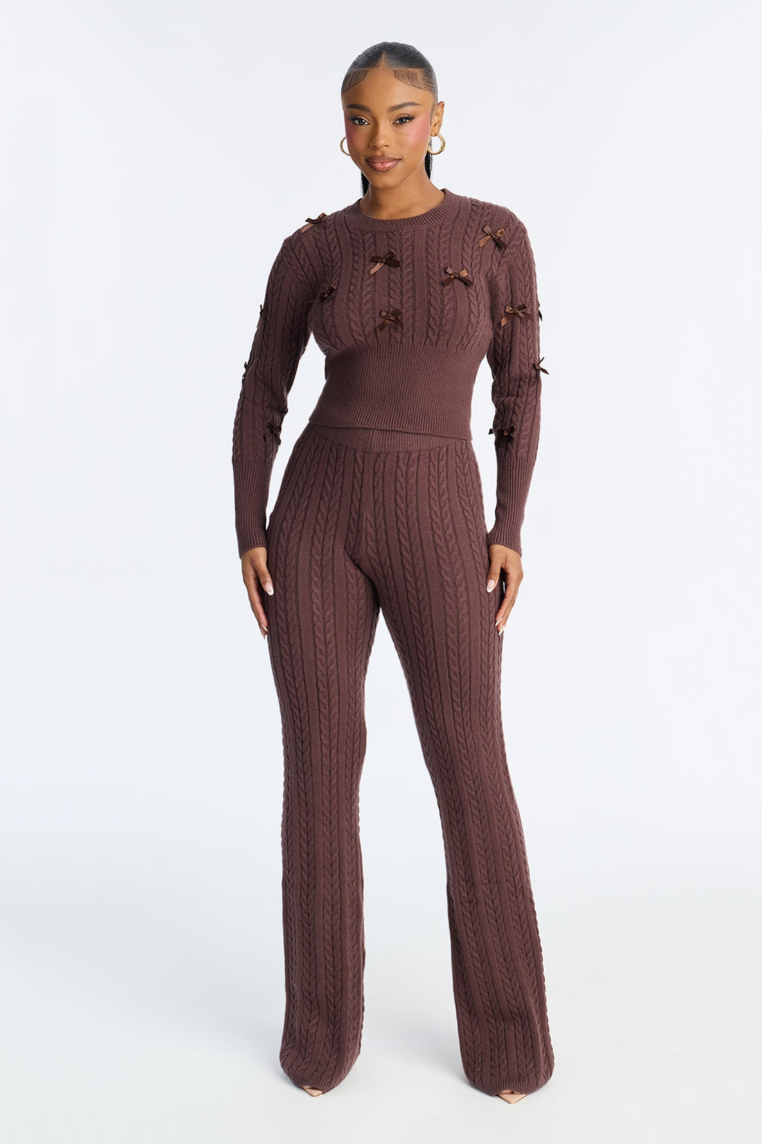 Bethany Bow Sweater Pant Set - Chocolate