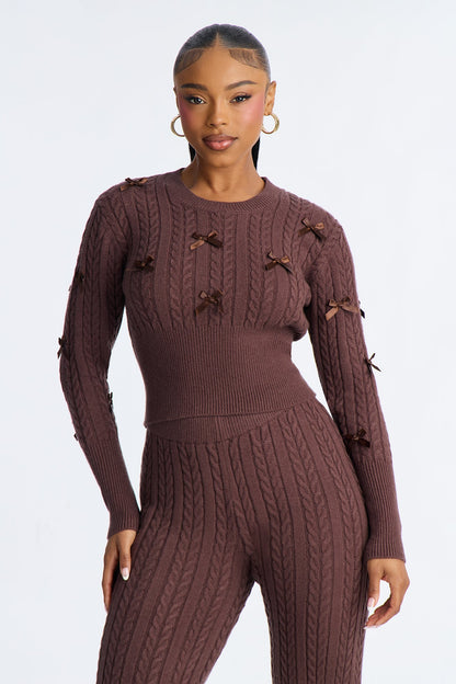Bethany Bow Sweater Pant Set - Chocolate