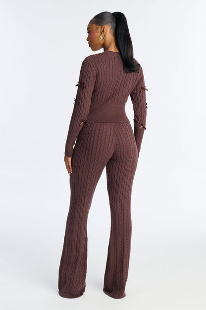 Bethany Bow Sweater Pant Set - Chocolate