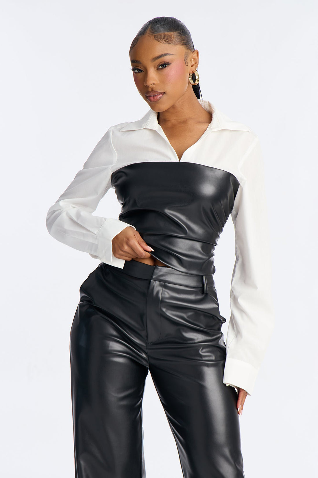 Addison Faux Leather Pant Set - Black