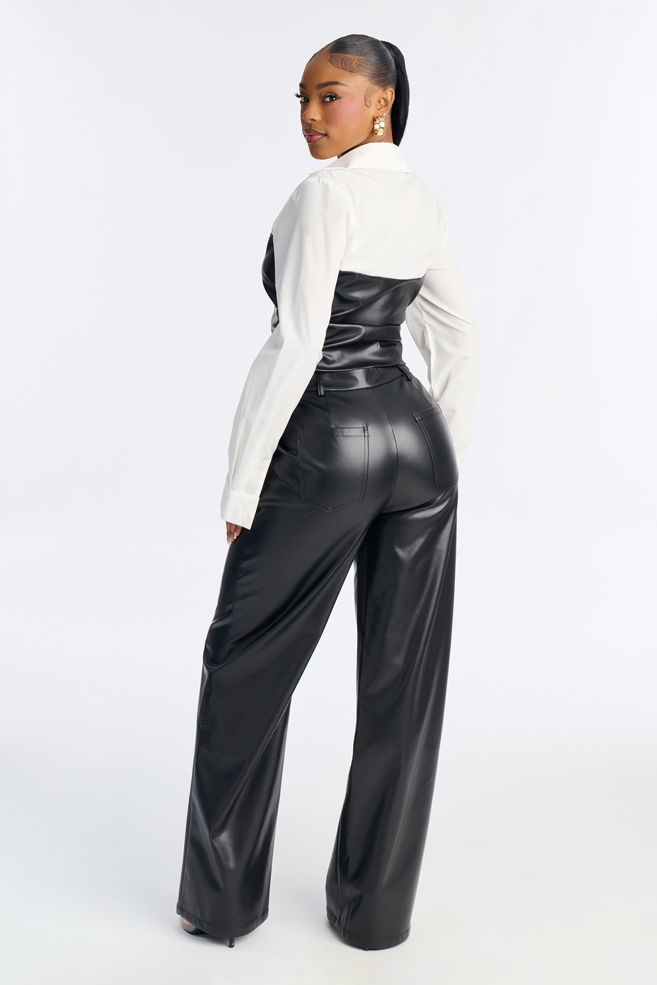 Addison Faux Leather Pant Set - Black