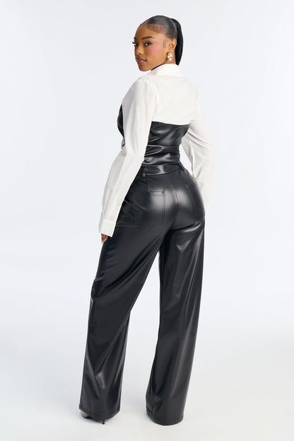 Addison Faux Leather Pant Set - Black