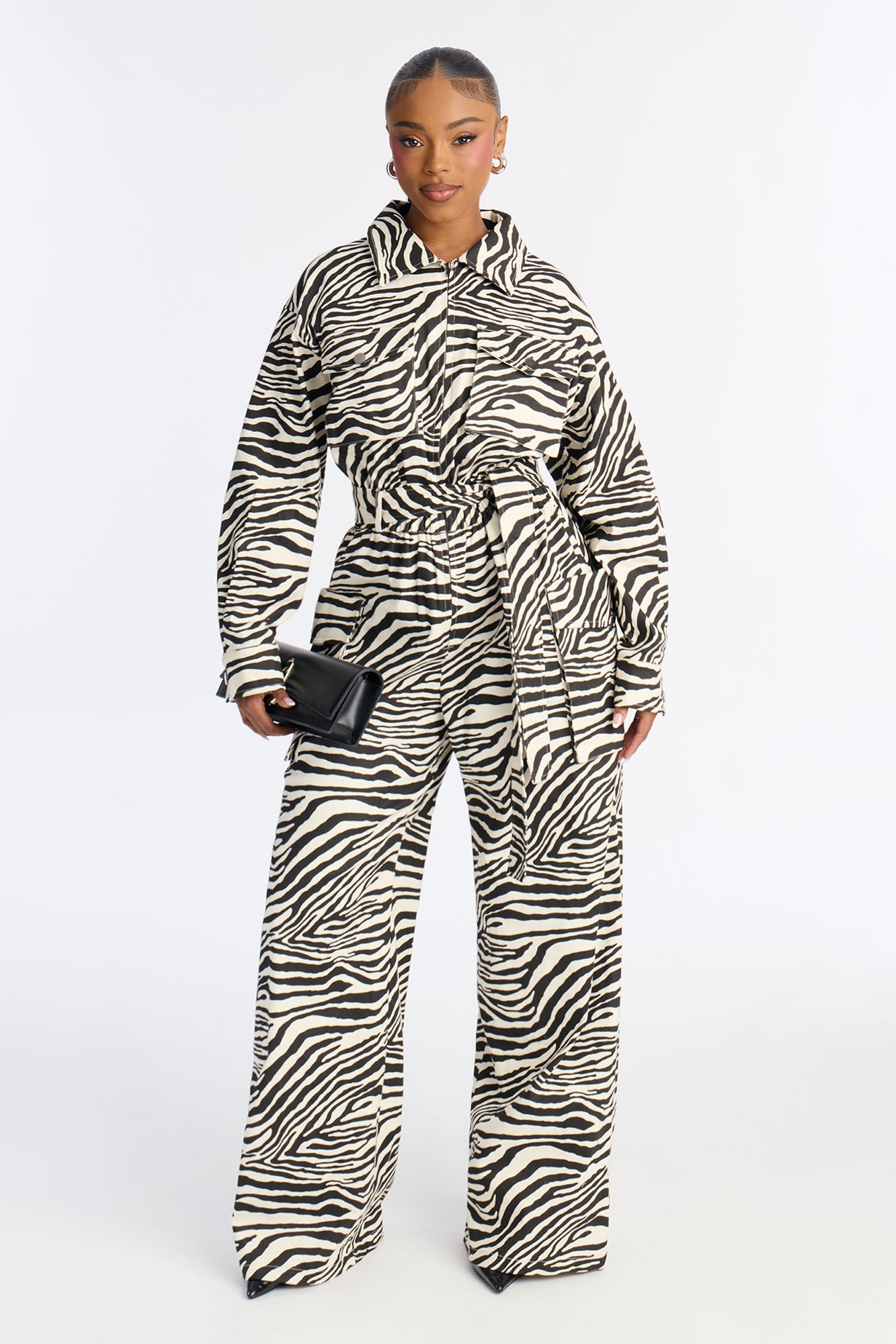 Untamed Zebra Wide Leg Jumpsuit - Black/White