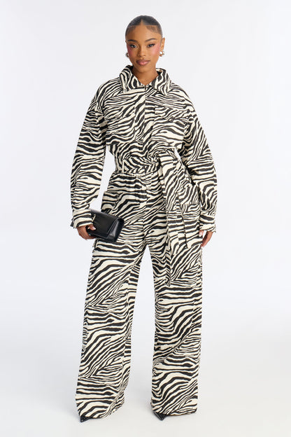 Untamed Zebra Wide Leg Jumpsuit - Black/White