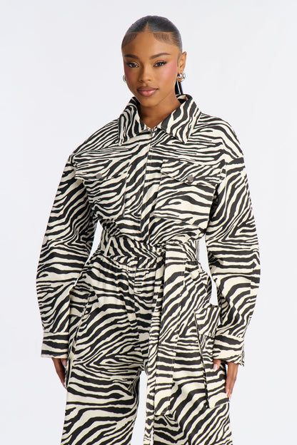 Untamed Zebra Wide Leg Jumpsuit - Black/White