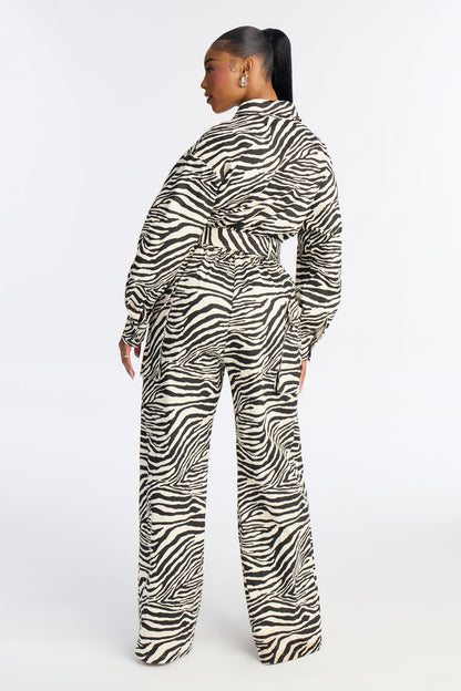 Untamed Zebra Wide Leg Jumpsuit - Black/White