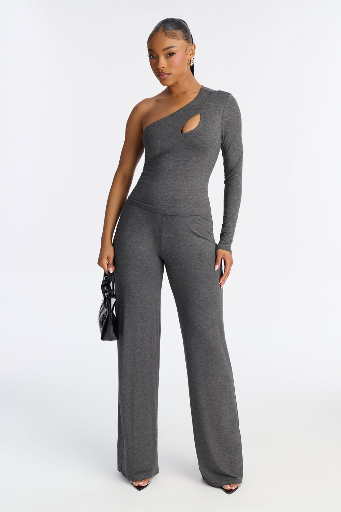 Back For More One Shoulder Pant Set - Charcoal