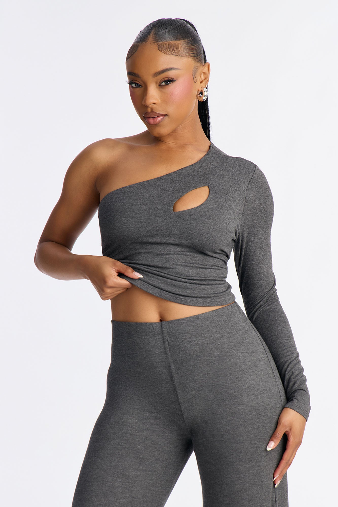 Back For More One Shoulder Pant Set - Charcoal