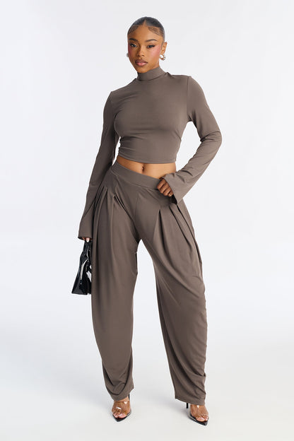 Jenny Mock Neck Balloon Leg Pant Set - Grey