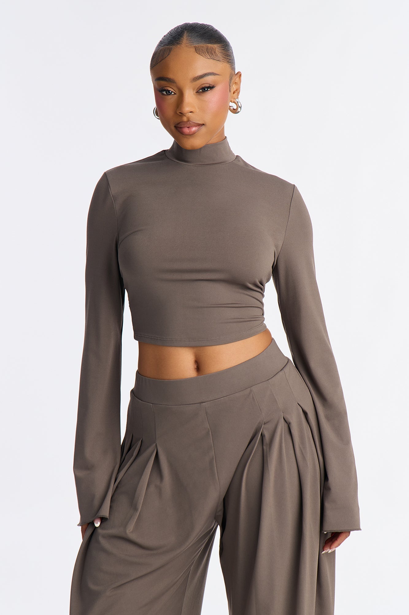 Jenny Mock Neck Balloon Leg Pant Set - Grey