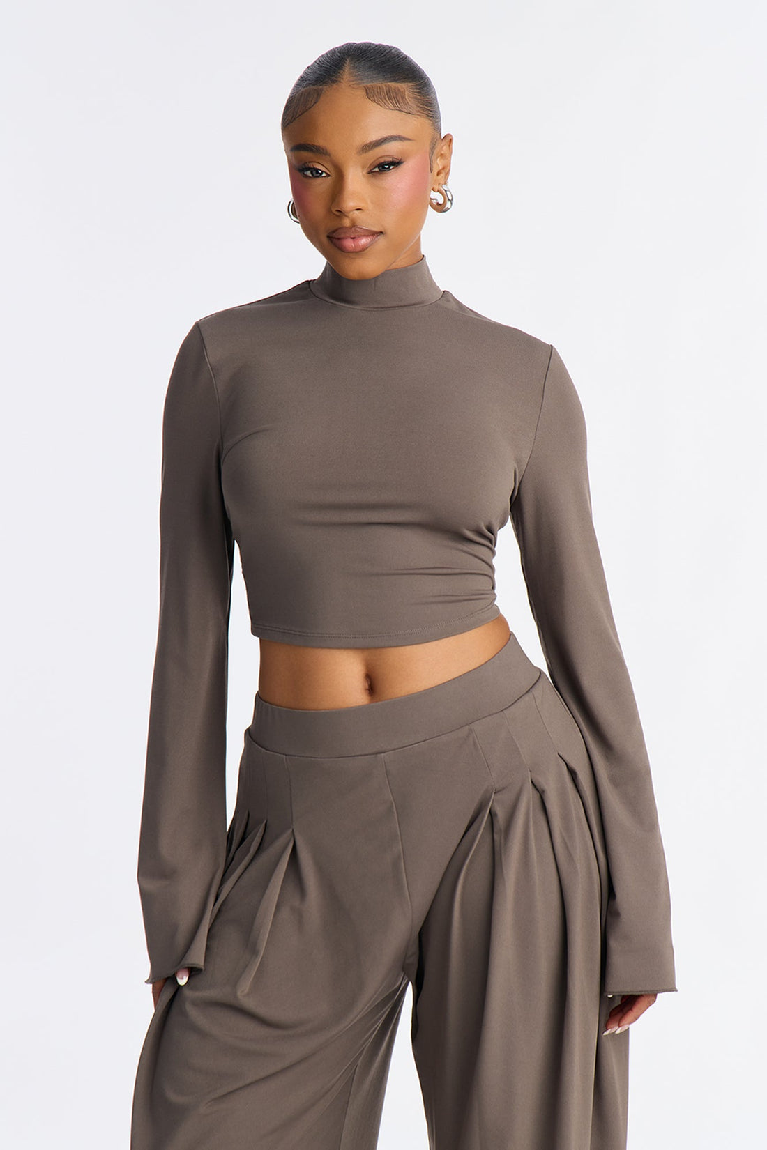 Jenny Mock Neck Balloon Leg Pant Set - Grey