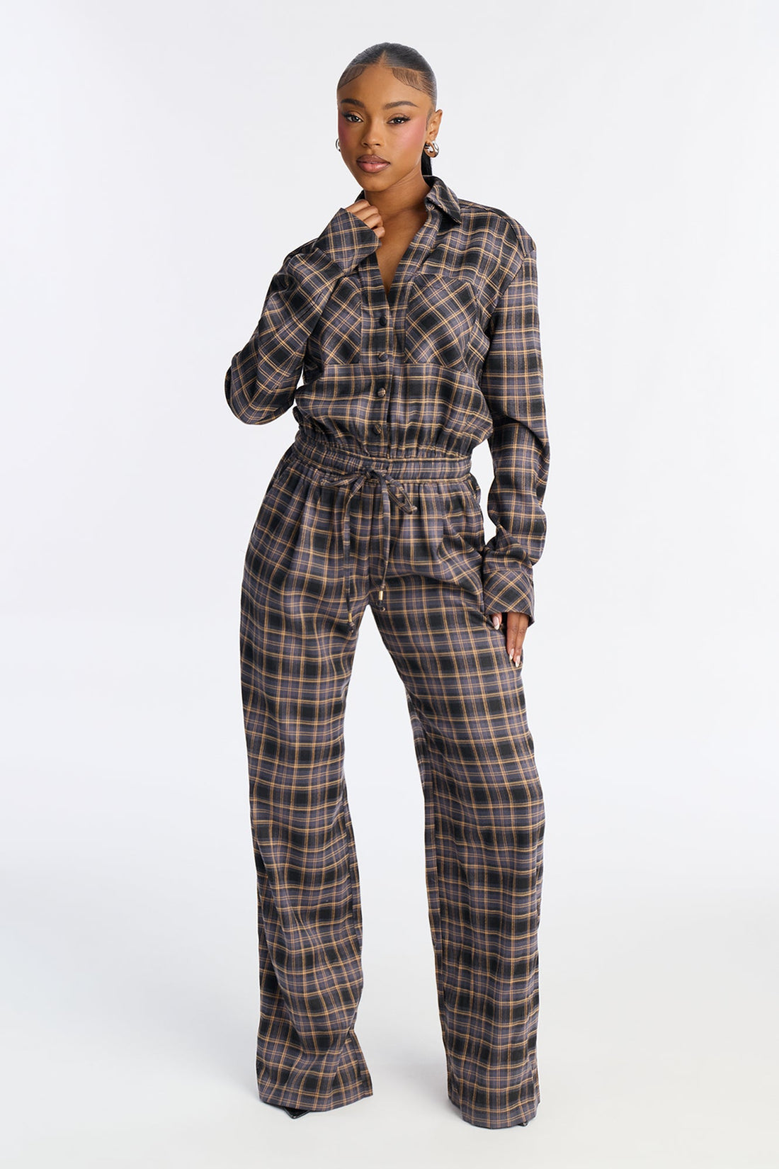 Carly Flannel Plaid Jumpsuit - Black/combo