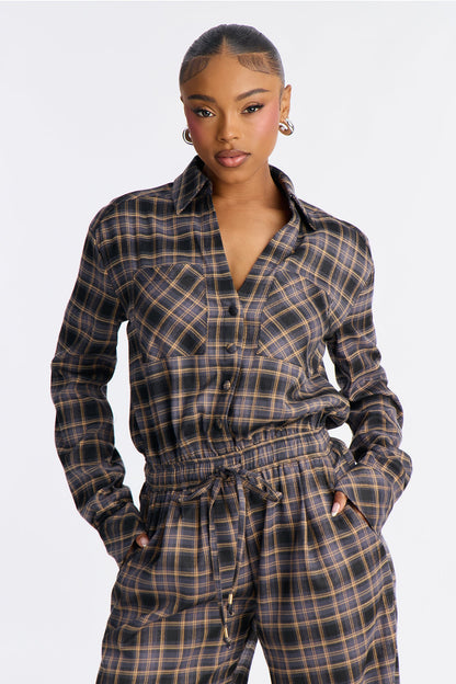 Carly Flannel Plaid Jumpsuit - Black/combo
