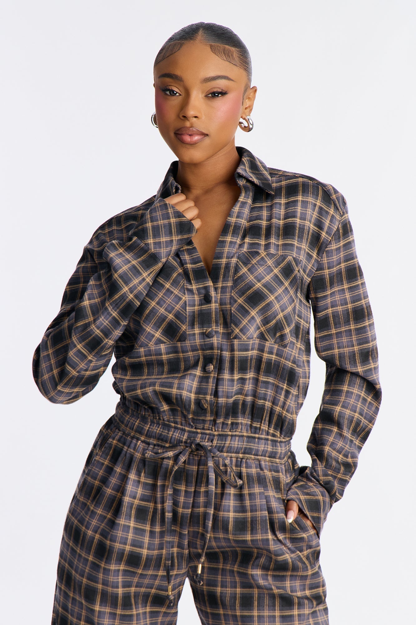 Carly Flannel Plaid Jumpsuit - Black/combo