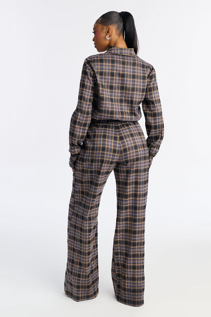Carly Flannel Plaid Jumpsuit - Black/combo