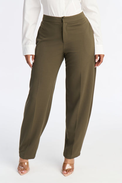 Always On Time Crepe Knit Barrel Leg Trousers - Olive