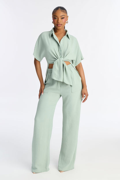 Mikayla Wide Leg Pant Set - Sage