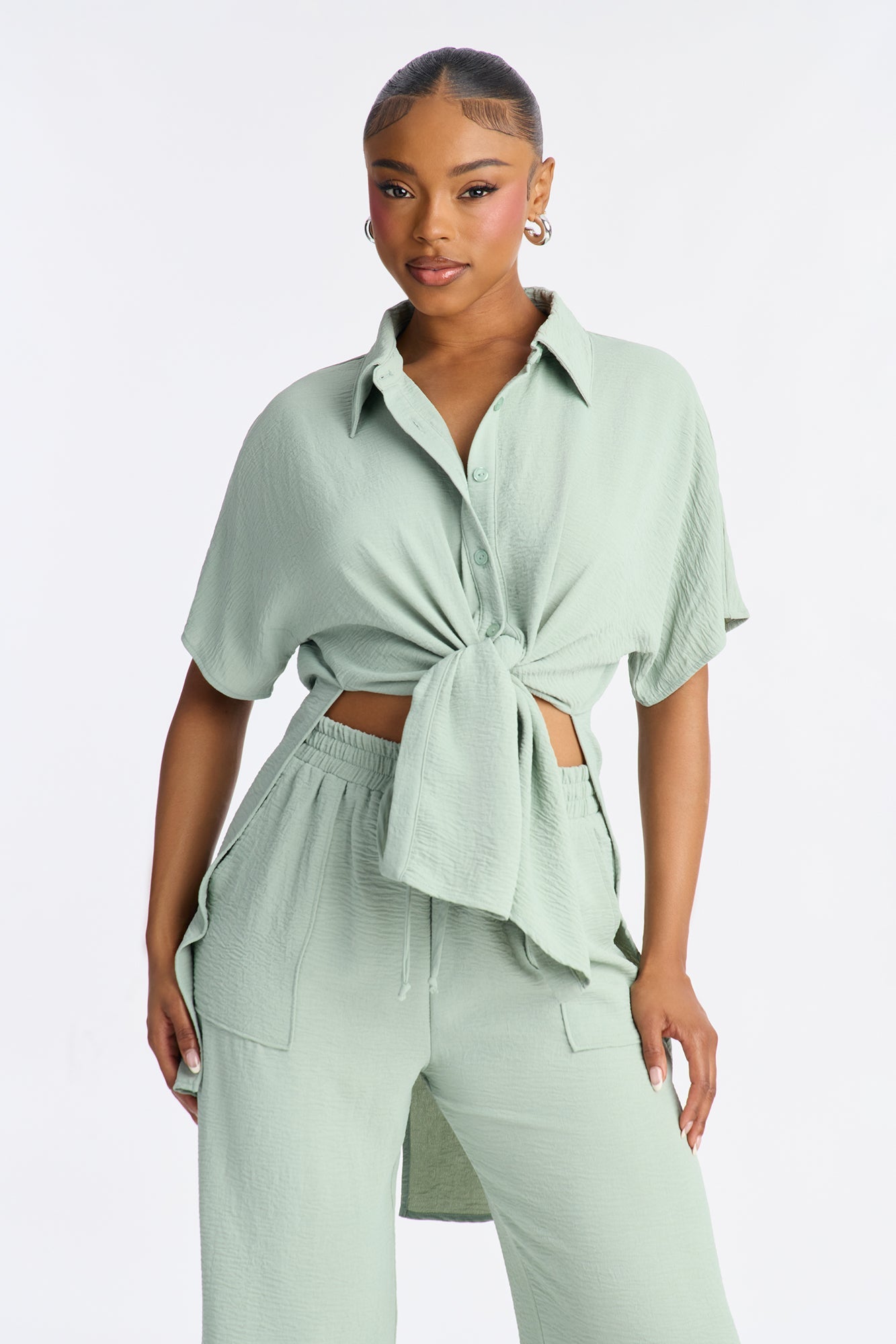 Mikayla Wide Leg Pant Set - Sage