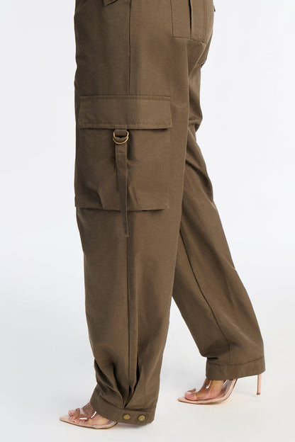 Urban Ranger Tie Waist Cargo Straight Leg Jumpsuit - Olive