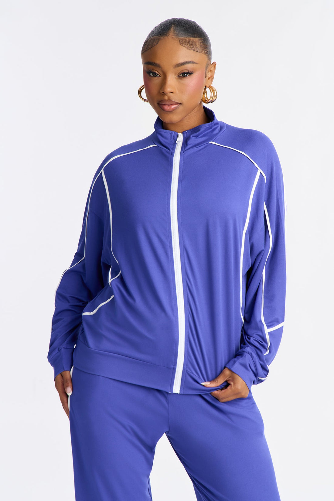 Lined Up Zip Up Hoodie - Royal