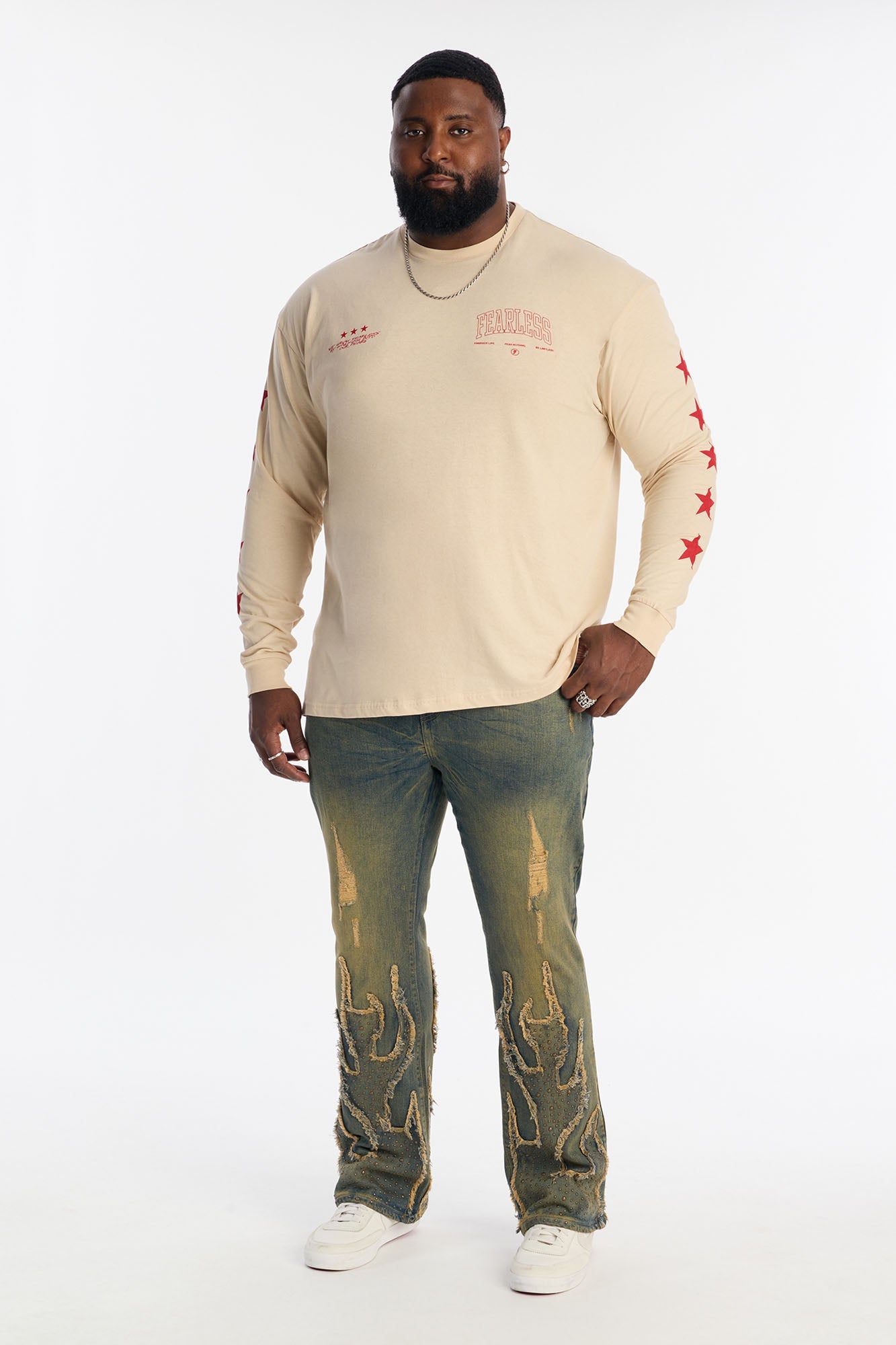 Stacked Skinny Flare Jeweled In Flames Jeans - Vintage Wash