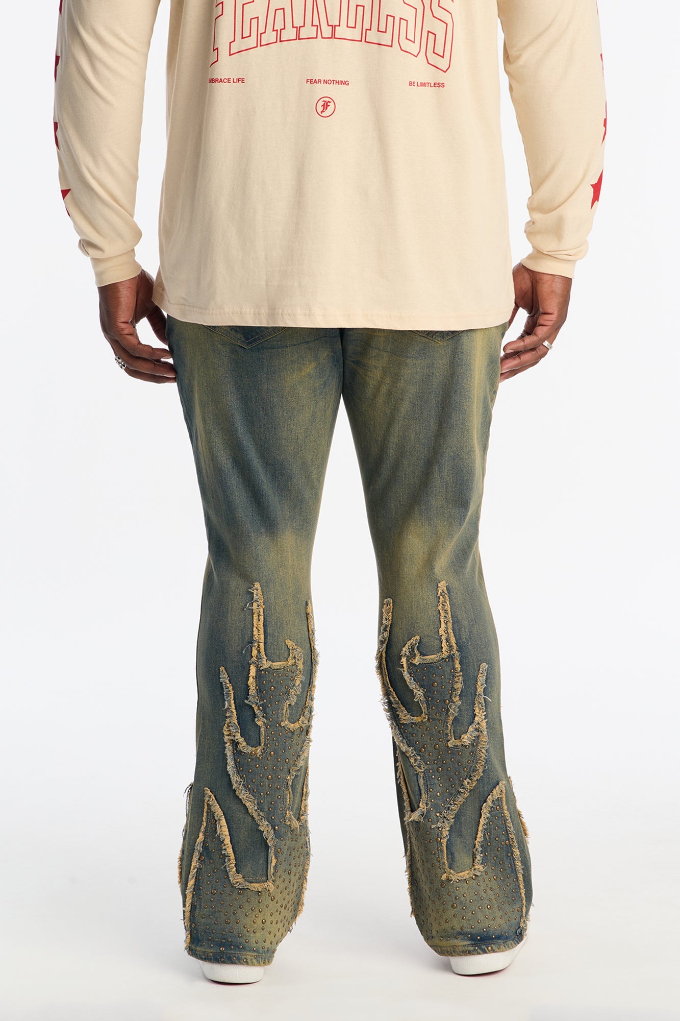 Stacked Skinny Flare Jeweled In Flames Jeans - Vintage Wash