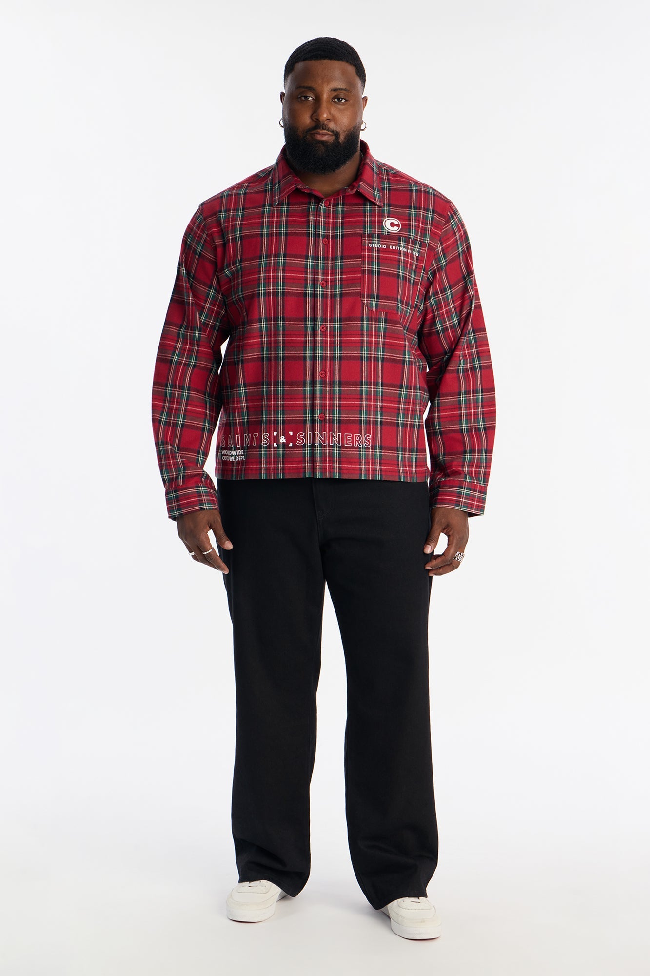 Cropped Culture Plaid Button Up Shirt - Red