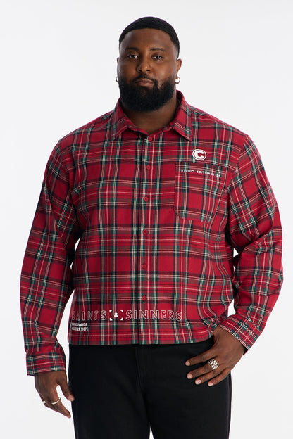 Cropped Culture Plaid Button Up Shirt - Red
