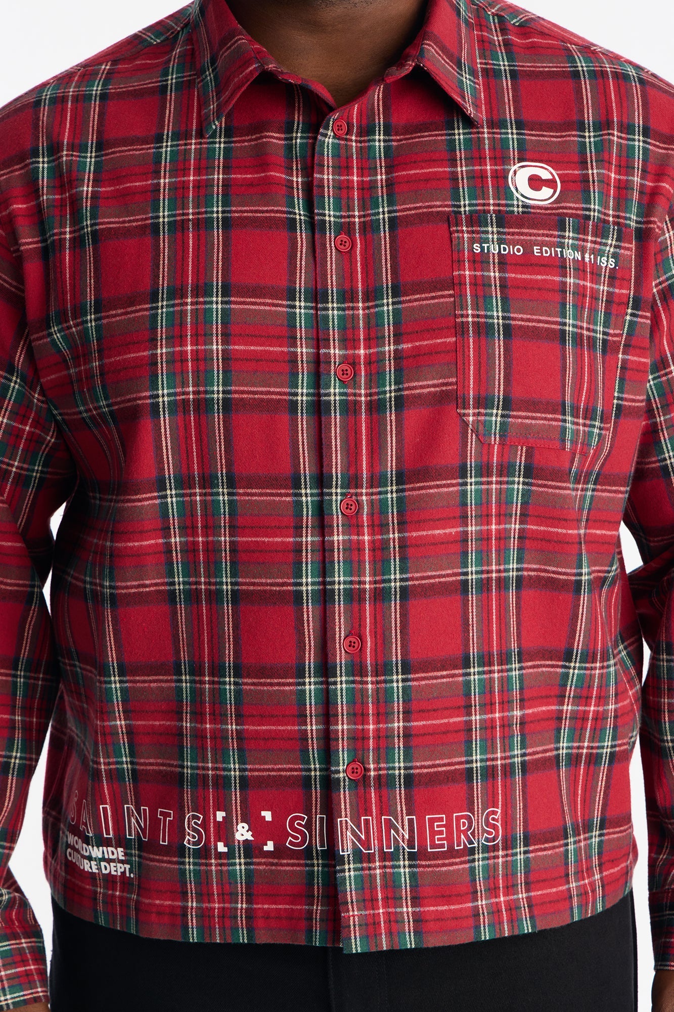 Cropped Culture Plaid Button Up Shirt - Red