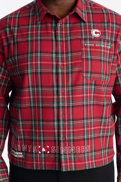 Cropped Culture Plaid Button Up Shirt - Red