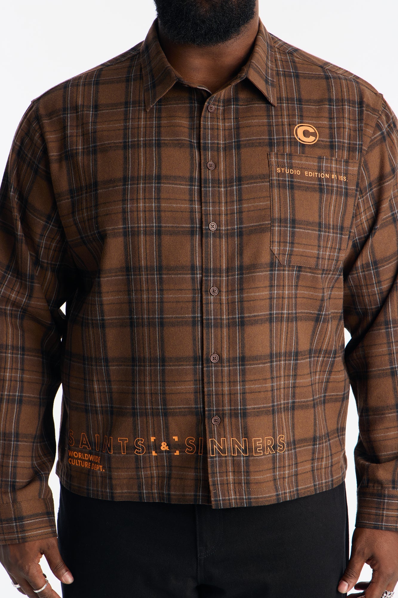 Cropped Culture Plaid Button Up Shirt - Brown