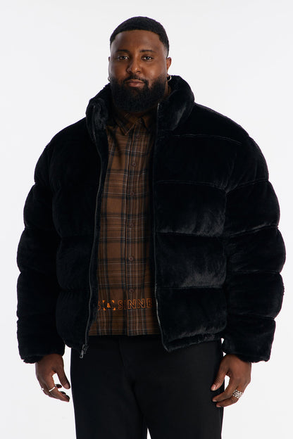 Faux Fur Puffer Jacket - Black