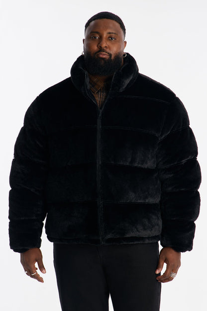 Faux Fur Puffer Jacket - Black