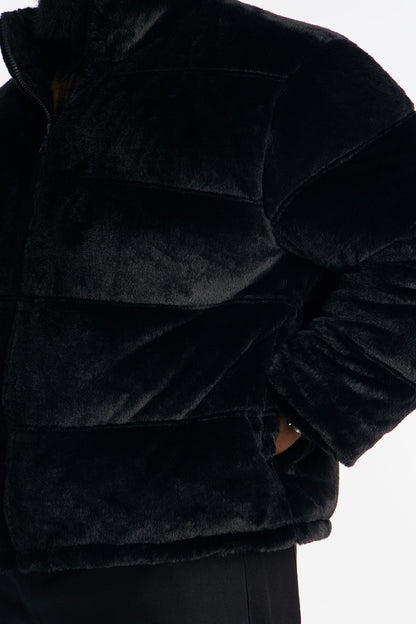 Faux Fur Puffer Jacket - Black