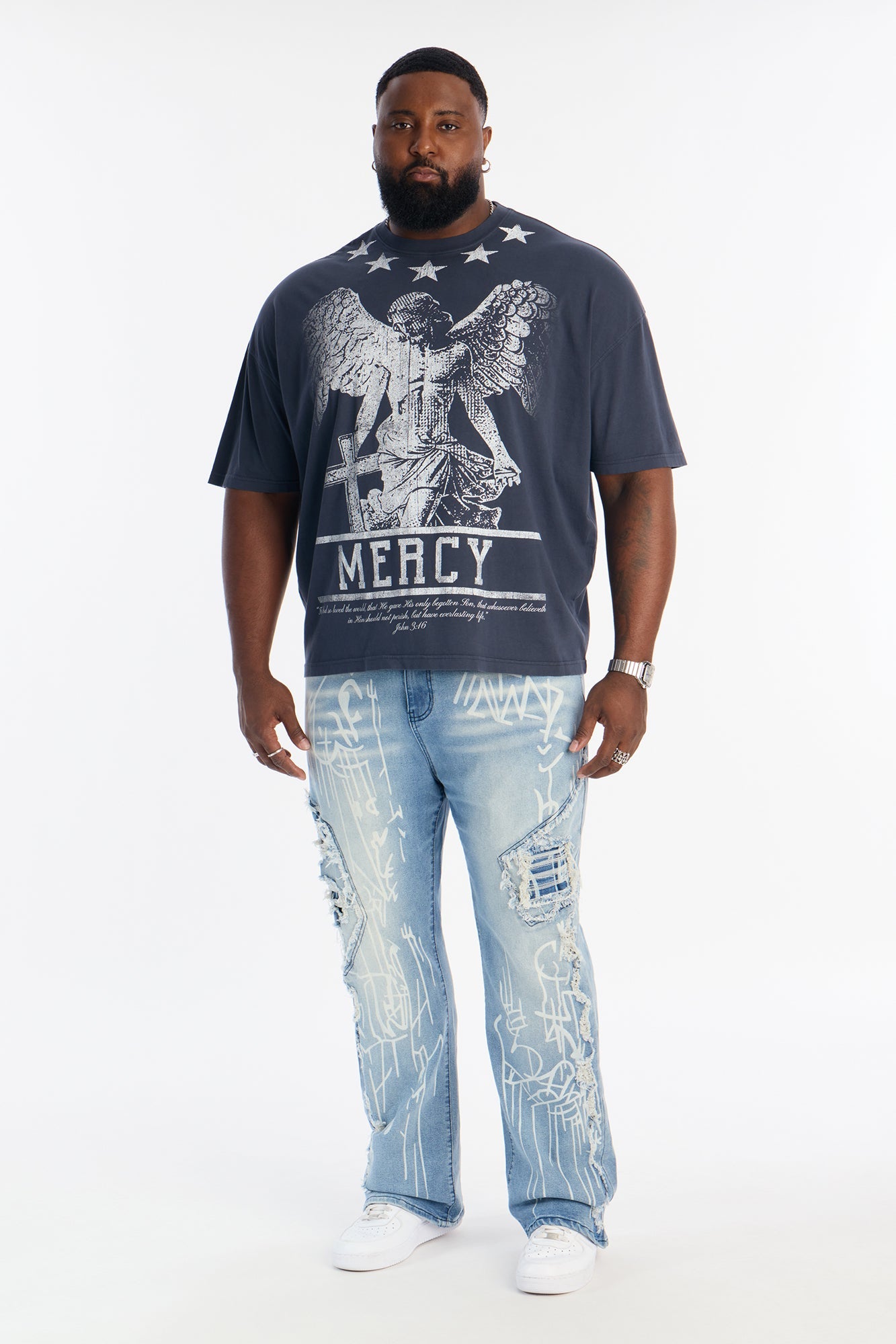 Mercy For All Oversized Short Sleeve Tee - Navy