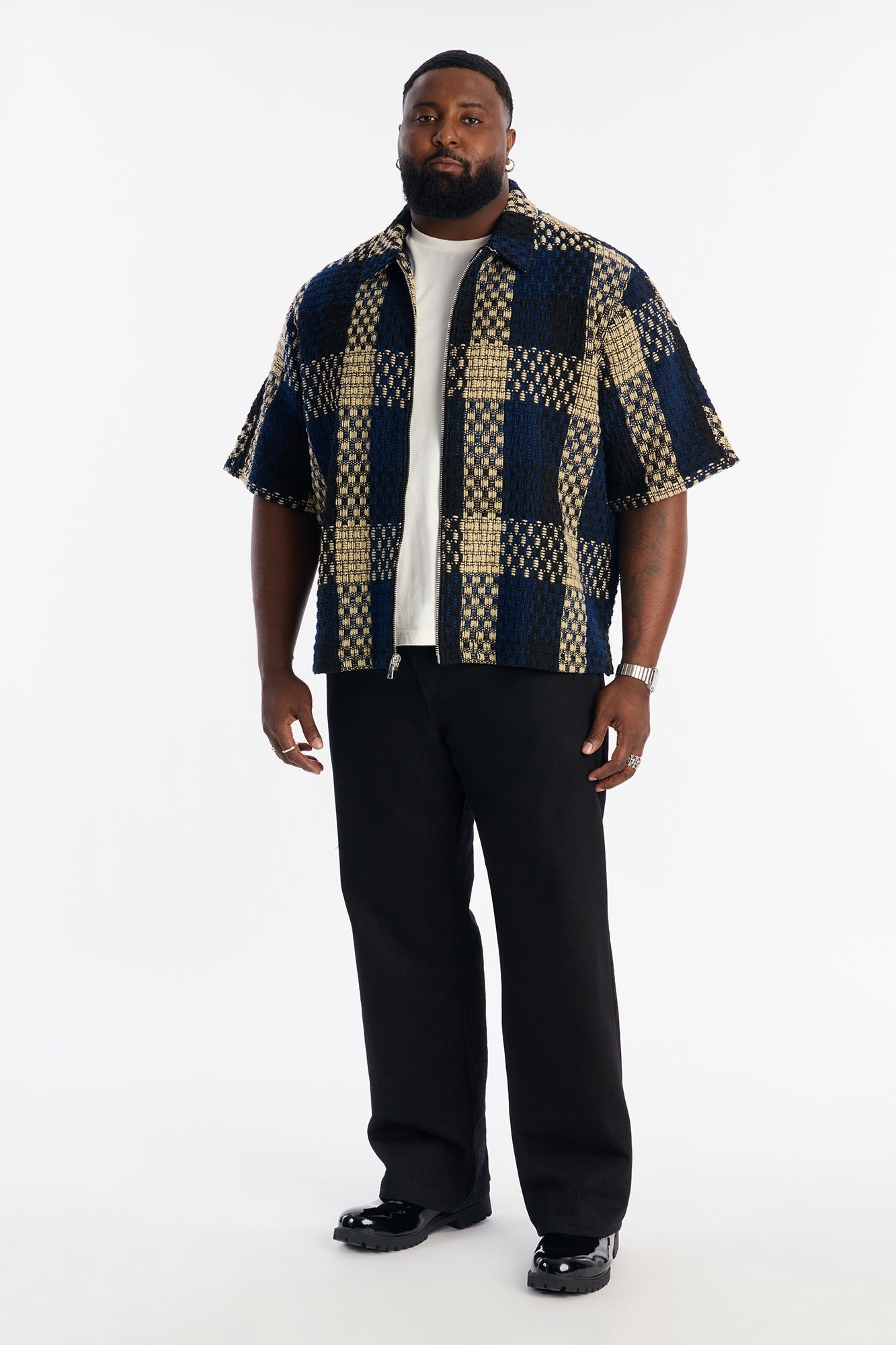 Beverly Tweed Zip Up Shirt - Navy
