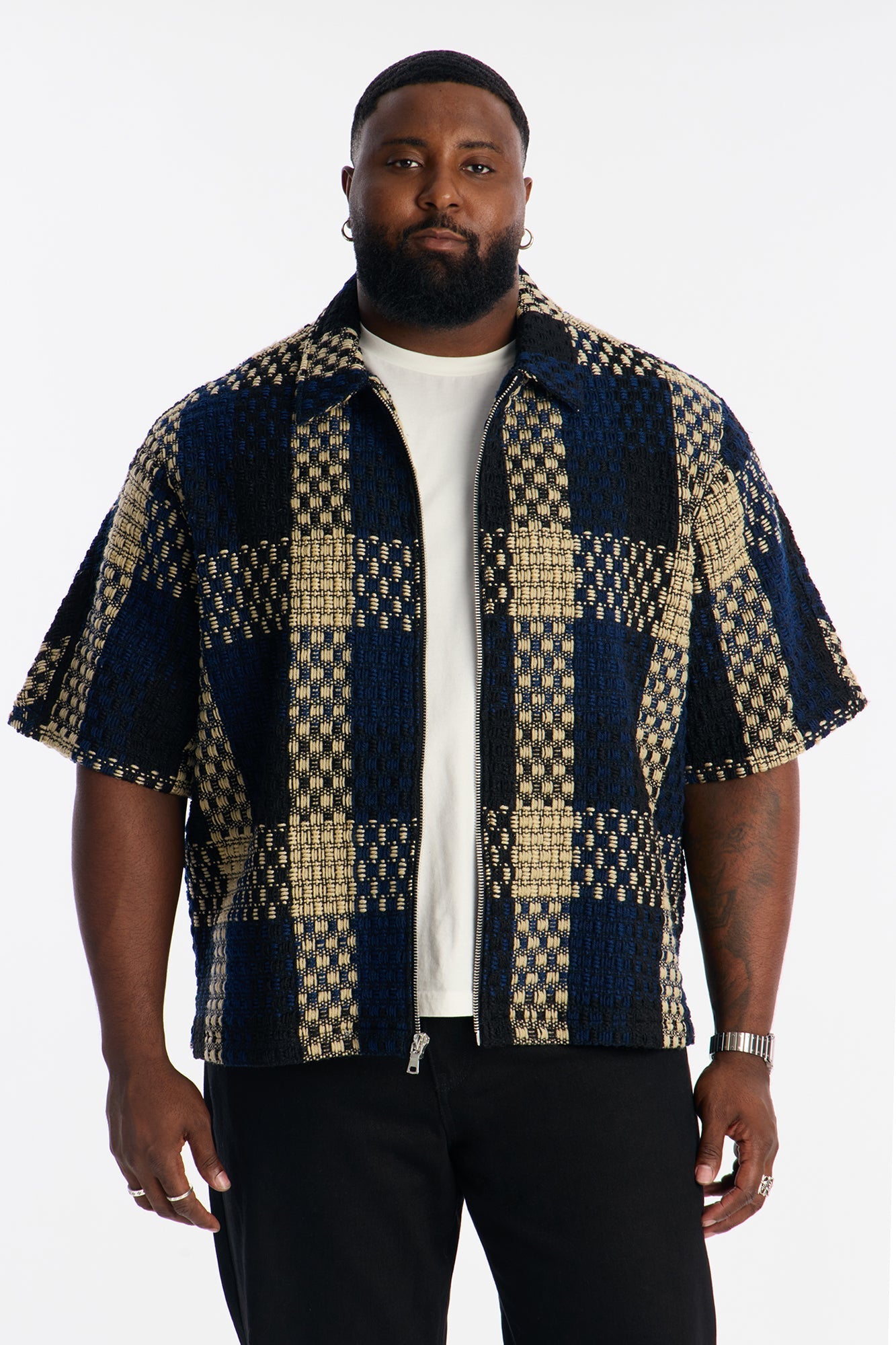 Beverly Tweed Zip Up Shirt - Navy