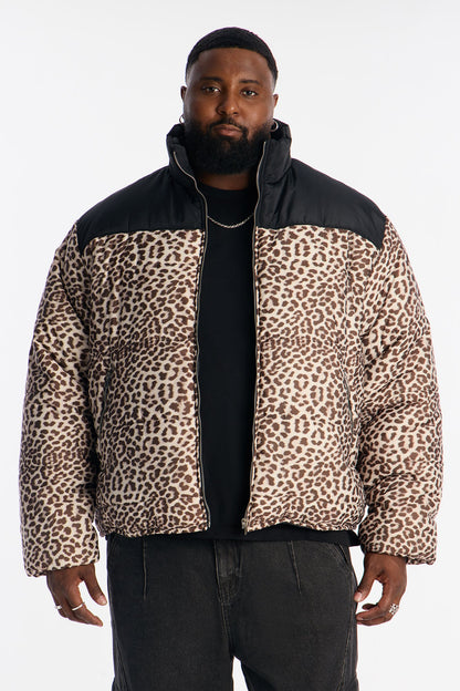 On The Prowl Leopard Print Puffer Jacket - Brown
