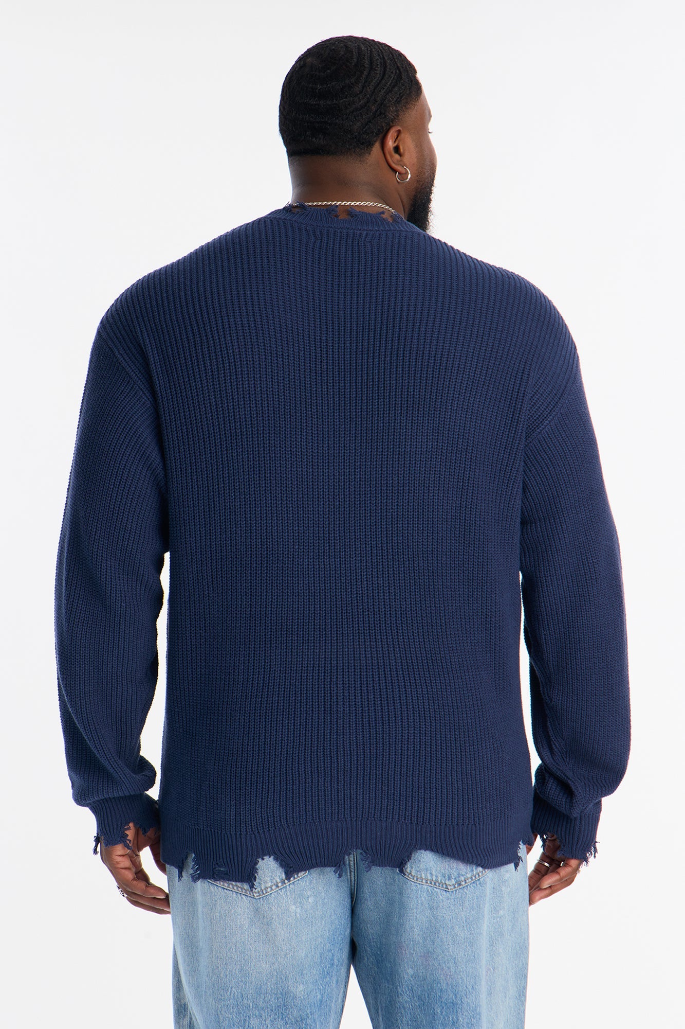 The Big Apple Distressed Sweater - Navy