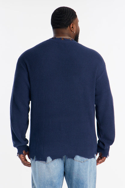The Big Apple Distressed Sweater - Navy